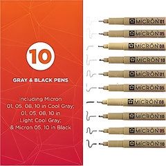 Sakura Pigma Micron Greys & Black Pens Archival Ink 10 Assorted Nib Set Genuine