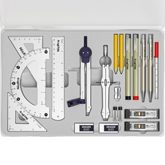 Nicpro 20PCS Professional Geometry Set with Case, Drafting Medium, Silver