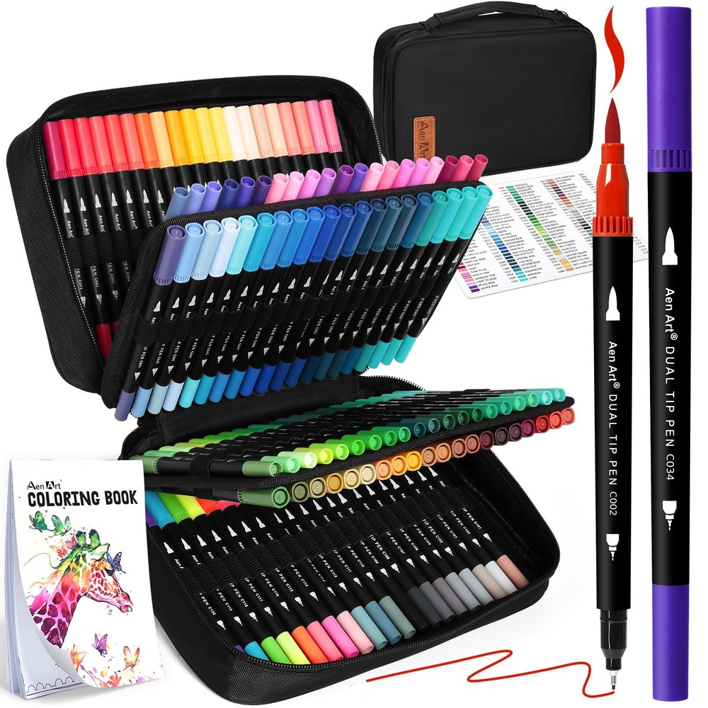 120 Colors Dual Tip Brush Pens Art Markers for Adult Coloring Books, Artist D…