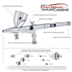 MASTER Elite Dual-Action Gravity Feed AIRBRUSH KIT SET w/ 3 TIPS Fine Detail