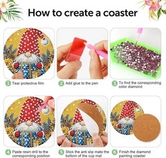 8 Pcs Diamond Art Coasters Kits for 8 4x4in, Gnomes