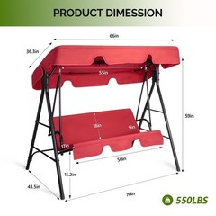 68*43*60 inch Red KD style with cushion canopy Iron Oxford cloth 250kg