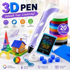 3D Printing Pen with Display – Includes 3D Pen, 20 Colors of PLA Filament Gifts
