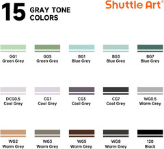 15 Colors Grey Tone Dual Tip Alcohol Markers Fine and Chisel Tips Set