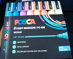 Uni Posca Paint Markers/Pens. PC-5M (Medium 1.8-2.5mm tip) Soft Colours. 8 pack.