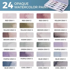Watercolor Paint Set – 24 Color Opaque Semi-Solid Watercolor, Muted Gray Tone…
