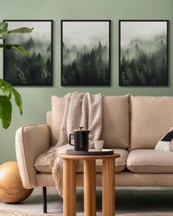 SHENIFY Green Fog Pine Tree Forest Canvas Wall Art 11x14in Framed Nature Mode…