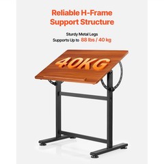 Uimoso Drafting Table Adjustable 0°–90° Tilt Wooden Drawing Desk with H-Frame