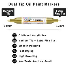 Betem Oil Based Paint Markers, Dual Tip Paint Pens(0.7mm & 3mm), Gold Silver …