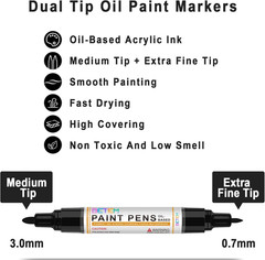 4 Count Dual Tip Oil Based Black White Paint Pen(0.7mm & 3mm), White Permanent M