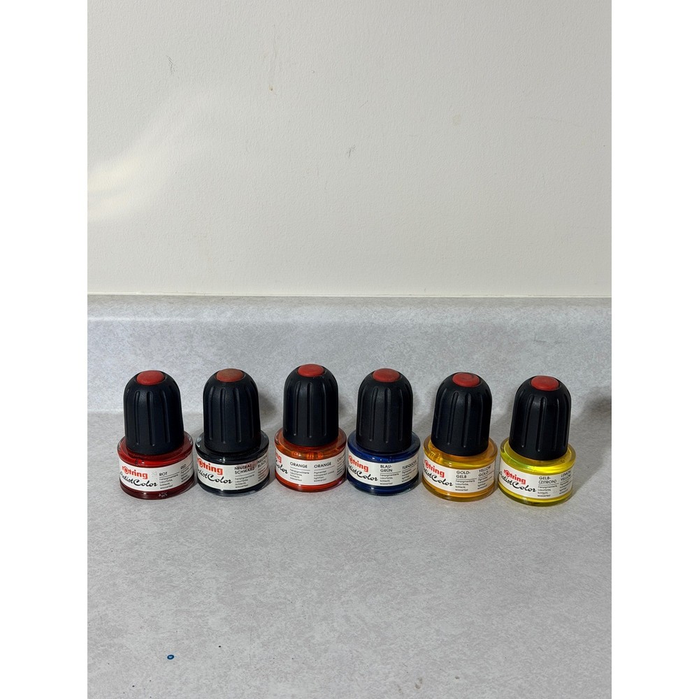 Rotring ArtistColor Pigmented Transparent Ink Set 6 Colors Red Black Blue Yellow