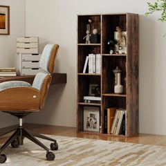 Vertical or Horizontal Freestanding Bookshelf with 7 Compartments-Rustic Brown