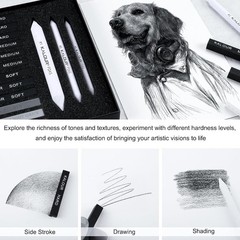 Versatile 15-Piece Charcoal Drawing Kit with Soft, Medium, Hard Sticks & Pastels