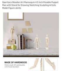 3 Pc 4.5″ Wooden Posable Mannequin Figure, Artist Drawing Manikin Model Flexible