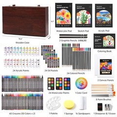 Deluxe Gift Art Kit, 202-Piece Wooden Art Supplies Set with 4 Drawing Pads, C…