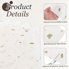 10Pcs A4 Mulberry Paper Sheets for Calligraphy, Yellow Flower Leaves 8.3″x11.7″