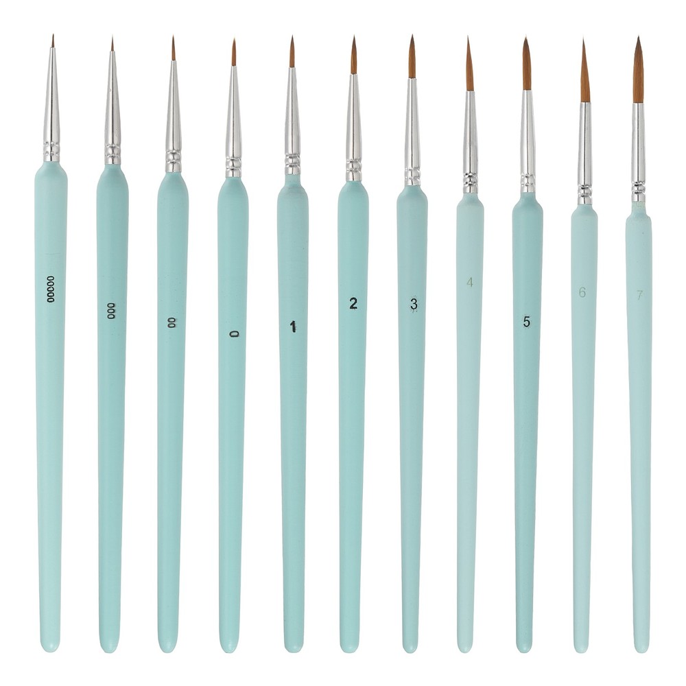 11Pcs Detail Paint Brush 5.5mm-21mm Tip (00000/000/00/0/1/2/3/4/5/6/7)Light Blue