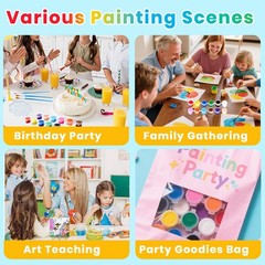 60 Pack Mini Acrylic Paint Set with 12 Washable Colors and 120 Brushes for Art