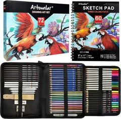 80 Pack Drawing Set Sketching Kit, Pro Art Supplies with 3-Color Sketchbook