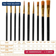 10 Pack Nylon Hair Paint Brushes Set for Acrylic, Watercolor and Oil Painting –