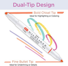 Zebra Pen Mildliner Dual-Tip Highlighter Marker Set, Broad and Fine Point Tips,