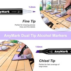AnyMark Alcohol Markers, 80 Colors Dual Tip Art Coloring Markers Set for Adult