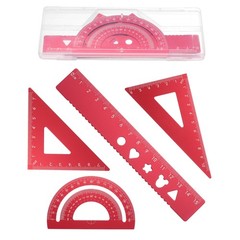 4 Pcs Geometry Drafting Tool, Math Tool Includes 15cm l Ruler, Red