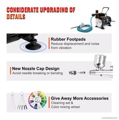 Airbrush Set 0.2mm 0.3mm 0.8mm 110V Dual-Action Gravity Feed Compressor Kit