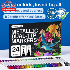 24 Metallic Acrylic Paint Markers – Paint Pens for Drawing – for Fabric, Rock, G
