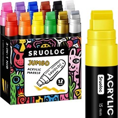 SRUOLOC 12 Colors Jumbo Markers, 15mm Jumbo Felt Tip, Acrylic Paint Markers f…
