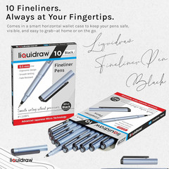 Liquidraw Black Fineliner Pens – 10 Set | Fine 0.5 Mm Tip | Easy Storage Wallet