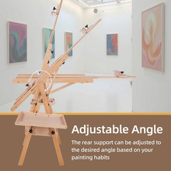 Large Horizontal Wooden H-Frame Studio Easel with Storage Drawer and Palettes, S