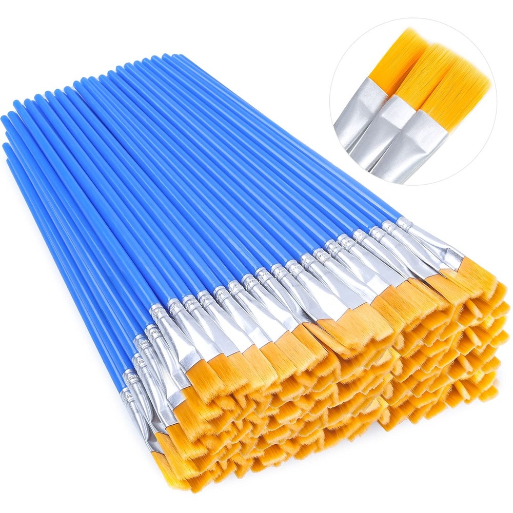 100Pcs Small Paint Brushes Bulk, Anezus Flat Top Acrylic Classroom Brush for Kid