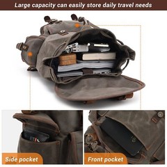 HuaChen Vintage Leather Backpack: Spacious Durable Canvas Rucksack for Men & …