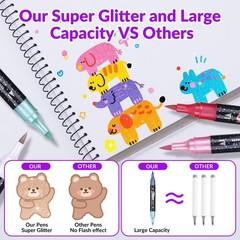 Glitter Effect Brush Markers Pens,24 Colors Dual Tip Glitter Pens Set 12 Pack…