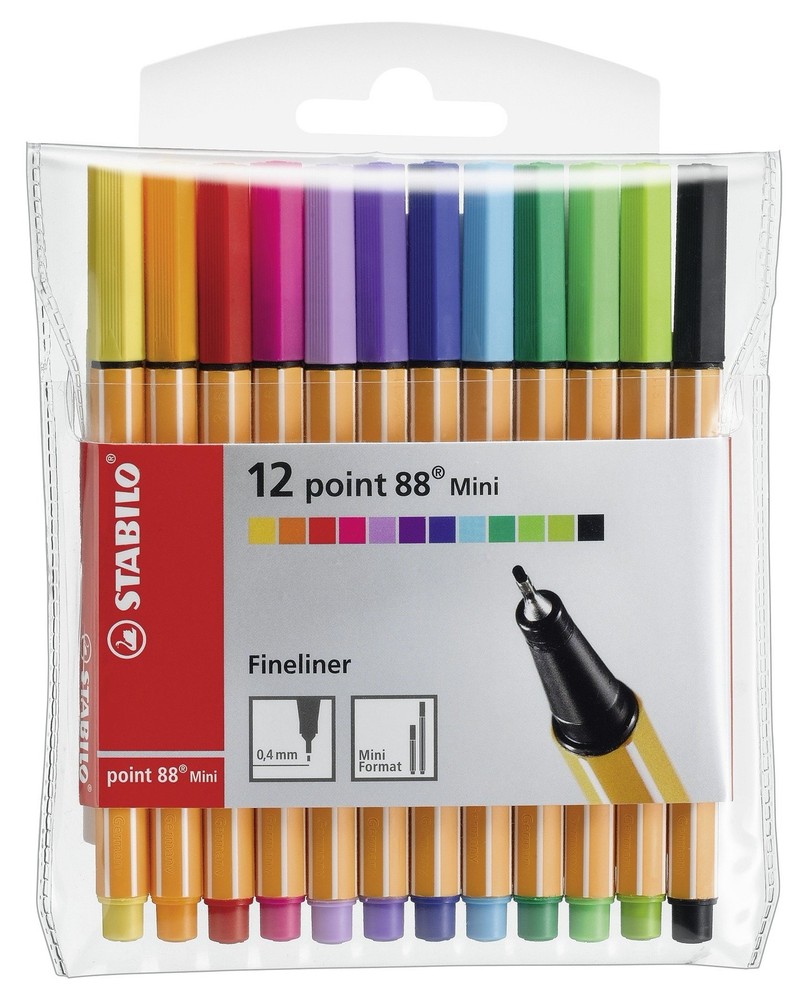 Fineliner – STABILO point 88 MINI – Wallet of 12 – Assorted Colours Pack of 12