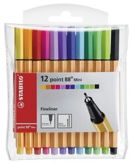 Fineliner – STABILO point 88 MINI – Wallet of 12 – Assorted Colours Pack of 12