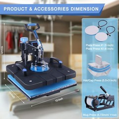 Heat Press Machine 15×15 I5 in 1 Digital Sublimation HORGELU Upgraded Swing