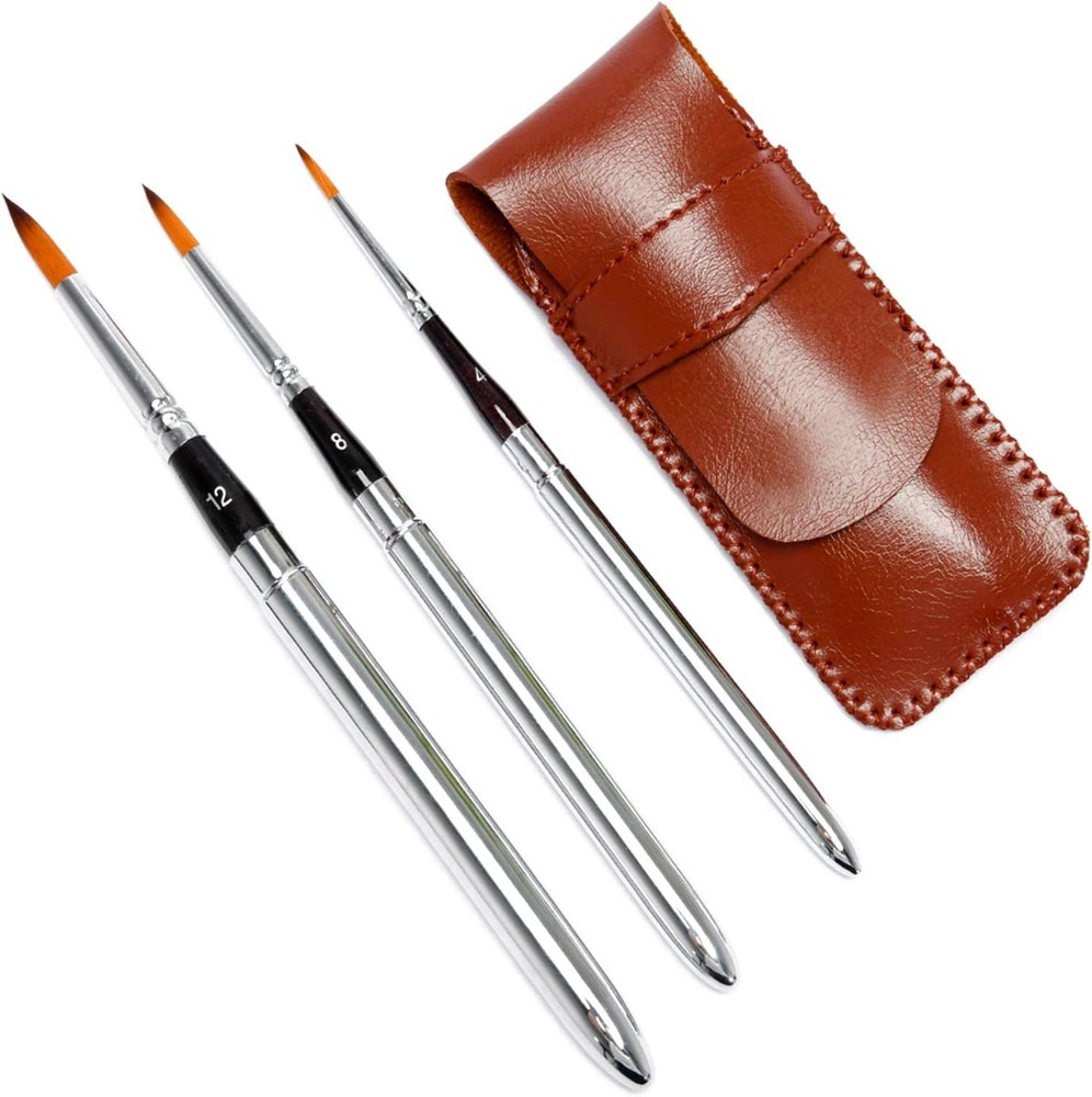 Travel Watercolor Brushes, round Extra Long Synthetic Sable Paint Brushes 3Pcs