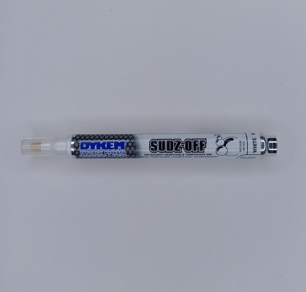 Dykem Sudz Off WHITE Detergent Removable Temporary Ink Marking Pen Marker