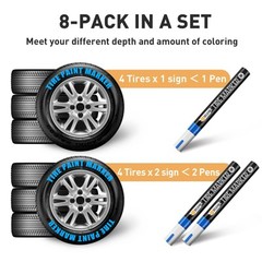 Tire Marker White Red Yellow Blue – 8 Pack Paint Pens for Car Tires Lettering