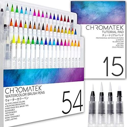 54 Watercolor Pens Set | Including 15 Page Pad & Online 1 Count (Pack of 54)