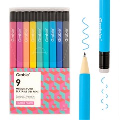 (18 Count) Grabie Erasable Gel Pens, 9 Colors Erasable Pens, Mistakes Disappear
