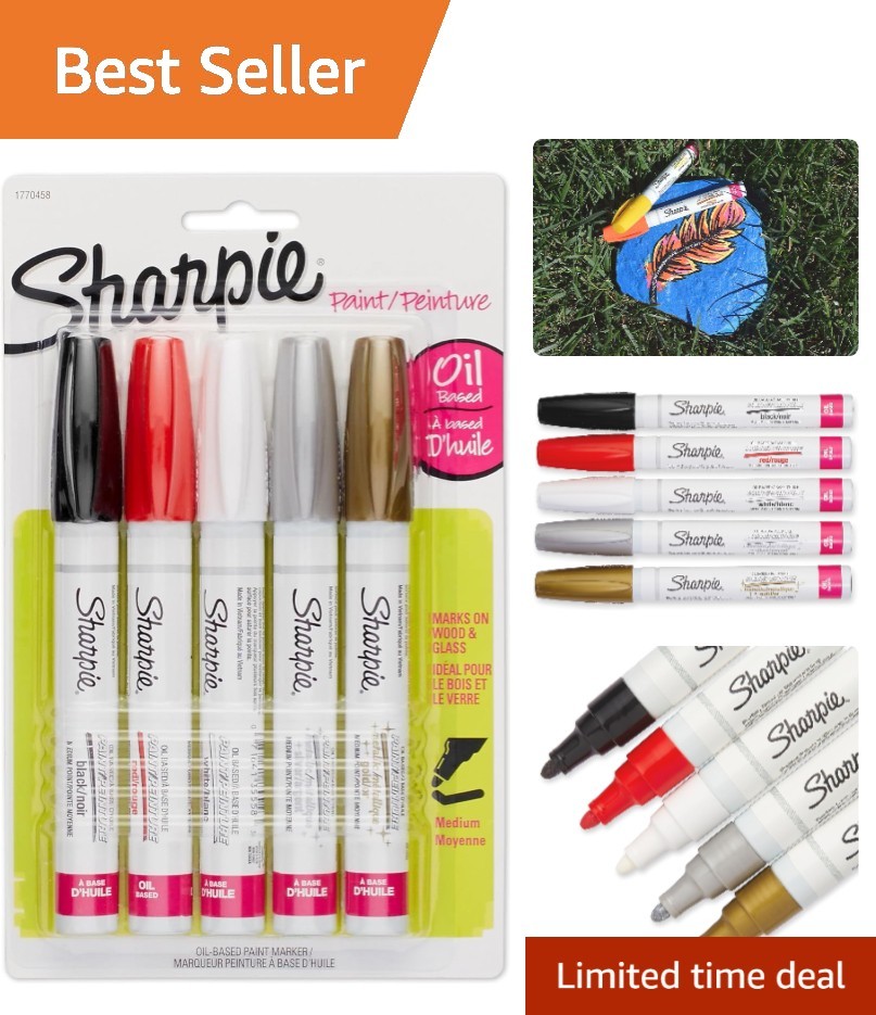 5 Count Assorted & Metallic Oil-Based Paint Markers – Perfect for Rock Painting