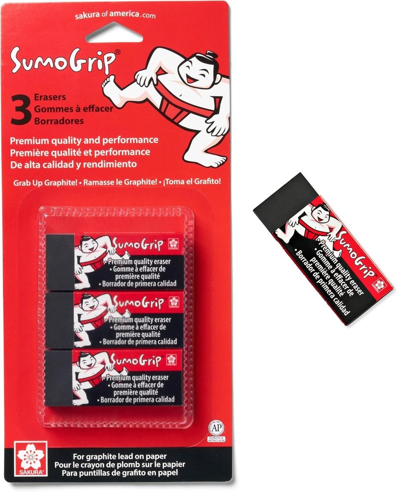 Sakura SumoGrip Block Eraser – Microporous Erasers for School, Drawing, Black