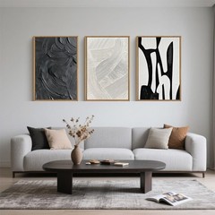 Black and White Abstract Framed Canvas Wall Art Set, Modern Textured Brushstr…