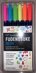 3 Tombow Fudenosuke Marker Hard Tip Brush Pen Pks/3 Neon Hard Tip Brush Pen Pks
