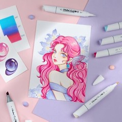 Ohuhu Alcohol Markers 60 Colors Mini Brush&Slim Broad Illustration Tones Markers