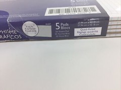 Lot of 5 Quadrille Pads, Quadrille Rule, 11 x 17, White, 50 Sheets 22-037