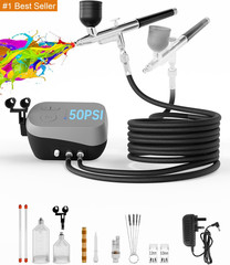 Airbrush Kit with Air Compressor,Dual-Action & Dual-Airflow 50 PSI High Pressure